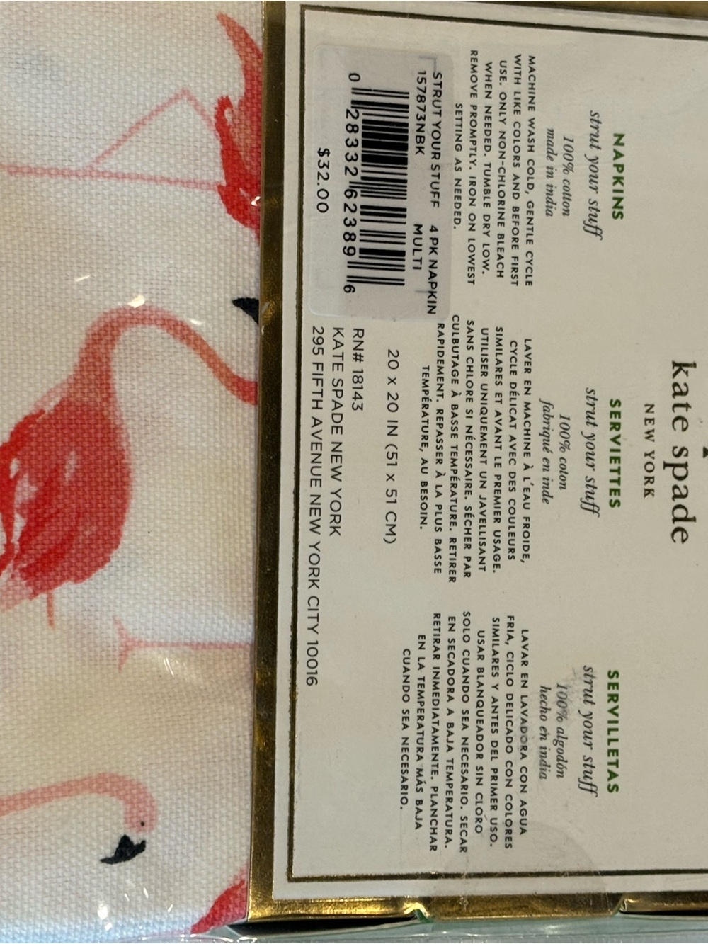 kate spade Flamingo Print Cotton Napkins in White and Pink - Picture 3 of 5